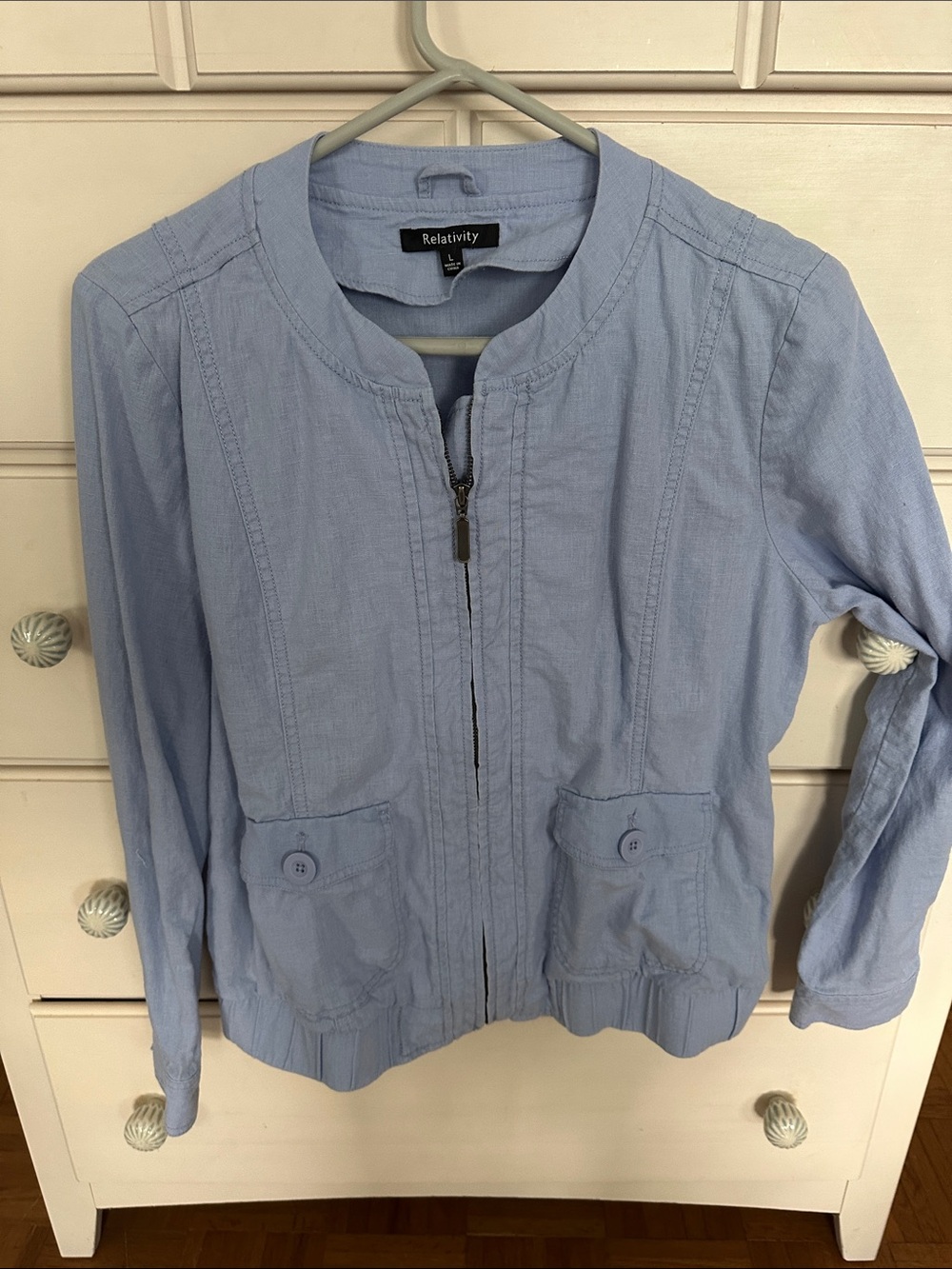 Relativity Powder Blue Women's Zip Front Bomber Jacket